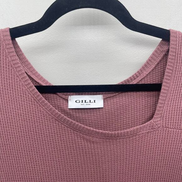 Gilli Waffle Knit Tee Womens Medium Mauve Rose Asymmetric Neckline Short Sleeve - Picture 3 of 5